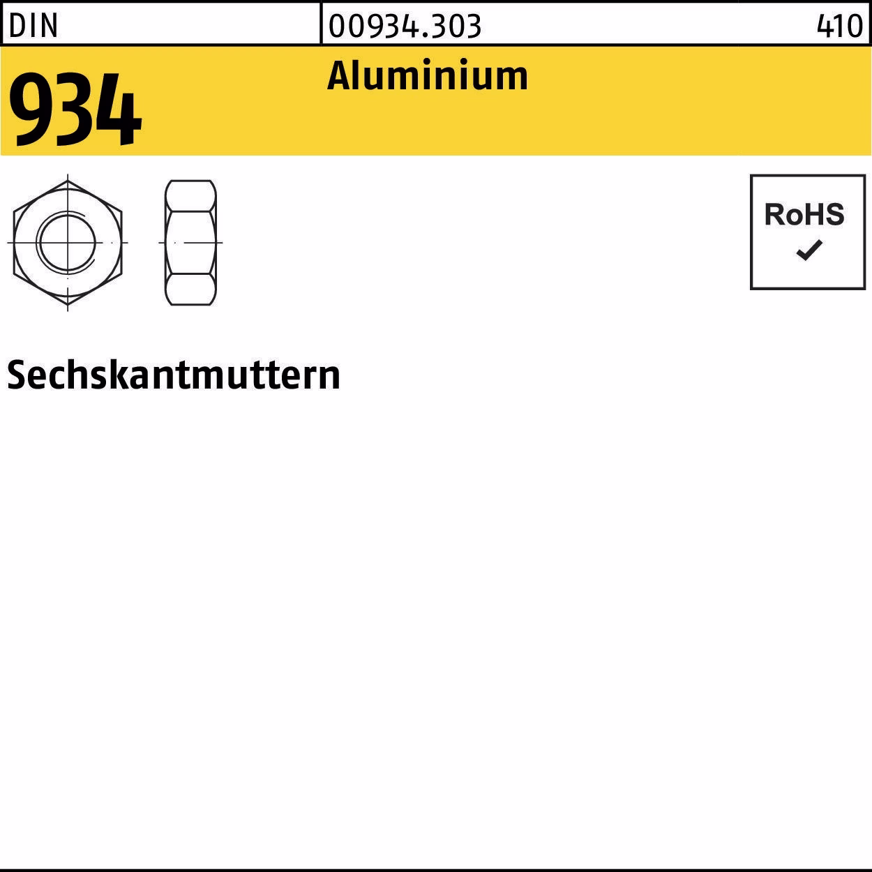 Sechskantmutter DIN 934 Aluminium