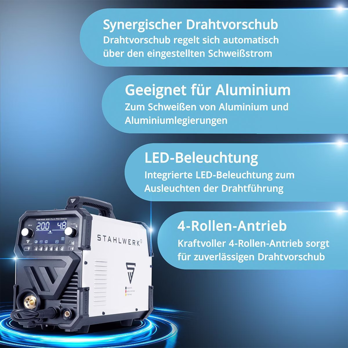 Schutzgasschweißgerät MIG MAG 200 Puls Pro Digital Einzelgerät m.Zub.