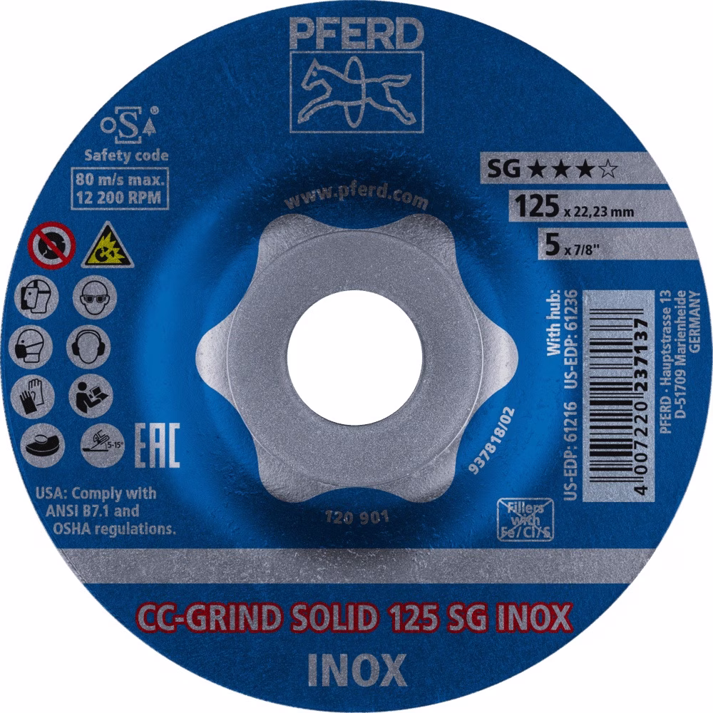 Schleifscheibe CC-GRIND-SOLID SG INOX D125xSmm gekr.INOX PFERD