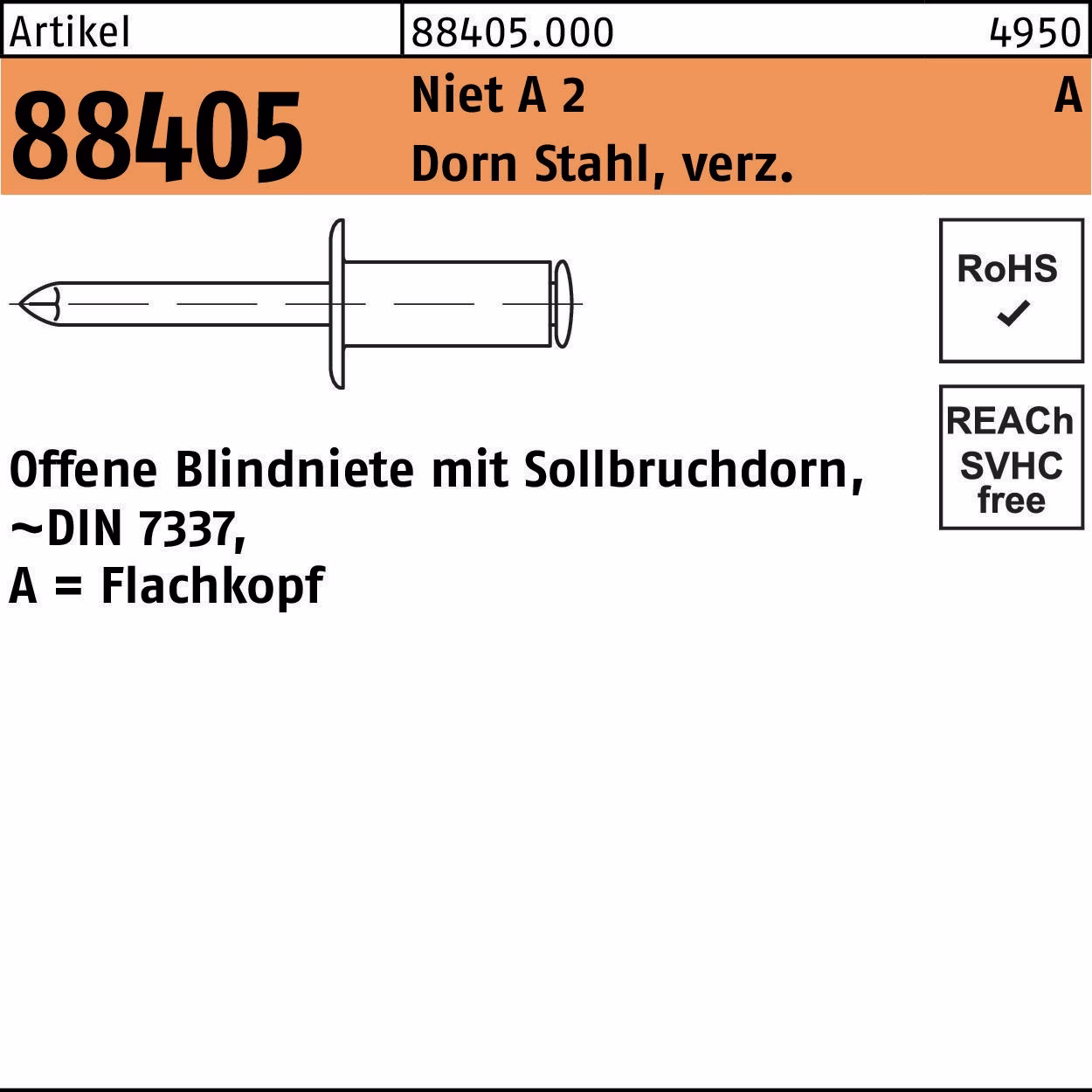 Blindniete R 88405 FLAKO Niet A 2/Dorn Stahl verz. 500