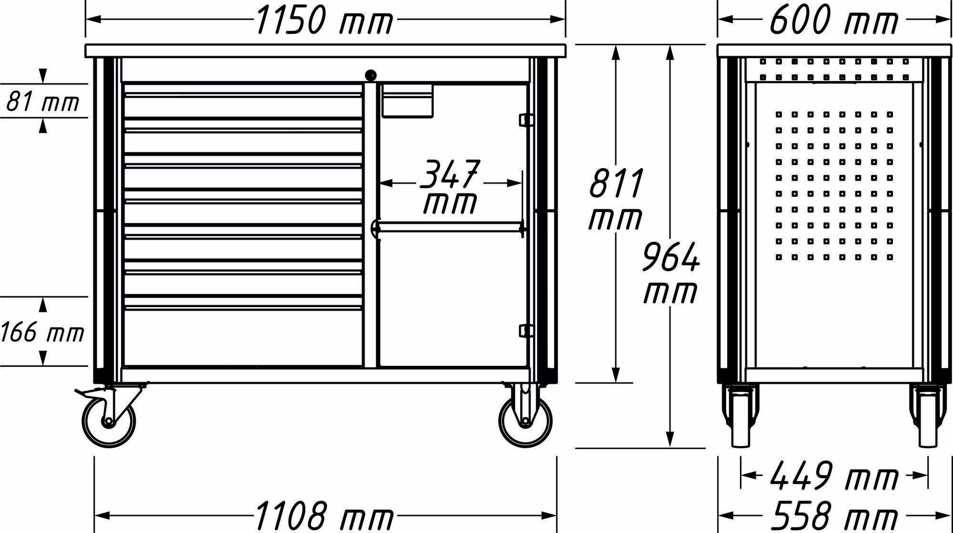 Wkz.wagen 179NW-7 B1150xT600xH964mm 450kg 7 Schubl.unbestückt Stahlbl