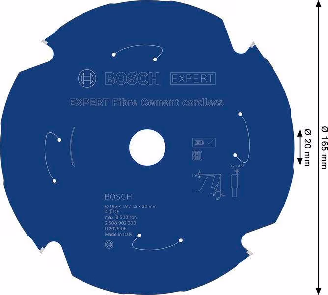 Kreissägeblatt EXPERT Fiber Cement AD 165mm Z.4 TCG Bohr.20mm Schnitt-B.1,8mm