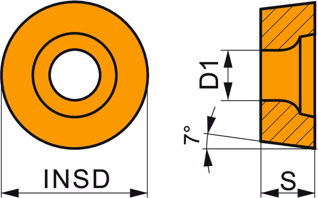 Drehwendeschneidplatte ISO RCGT 0803MOF-AL:HF7 Bohrungs-D. 3,4mm Farbe Silber