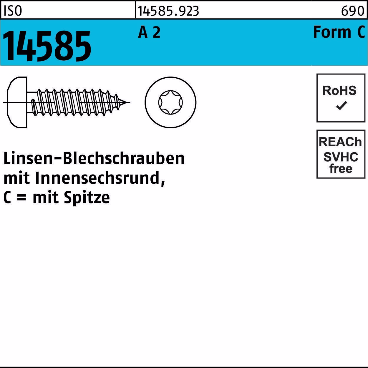 Linsenblechschraube ISO 14585 ISR 4,8x 32 -C A 2 T25 250 Stück