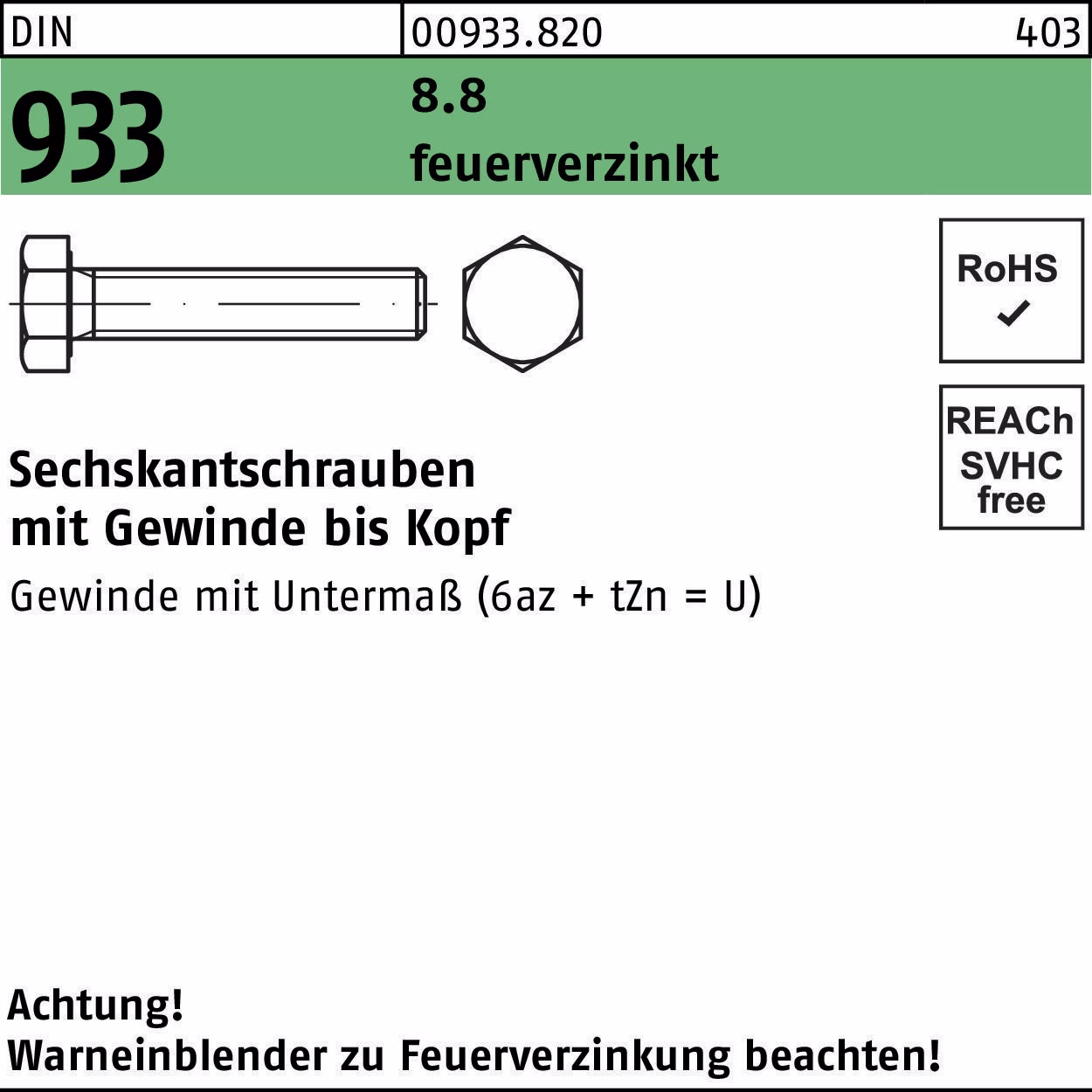 Sechskantschraube DIN 933 VG 8.8