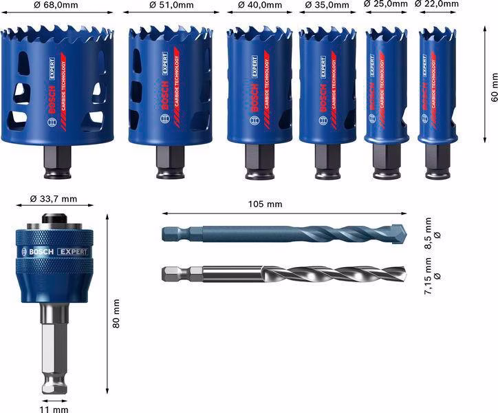 Lochsägen-Set EXPERT Multi Material 22/25/35/40/51/68mm