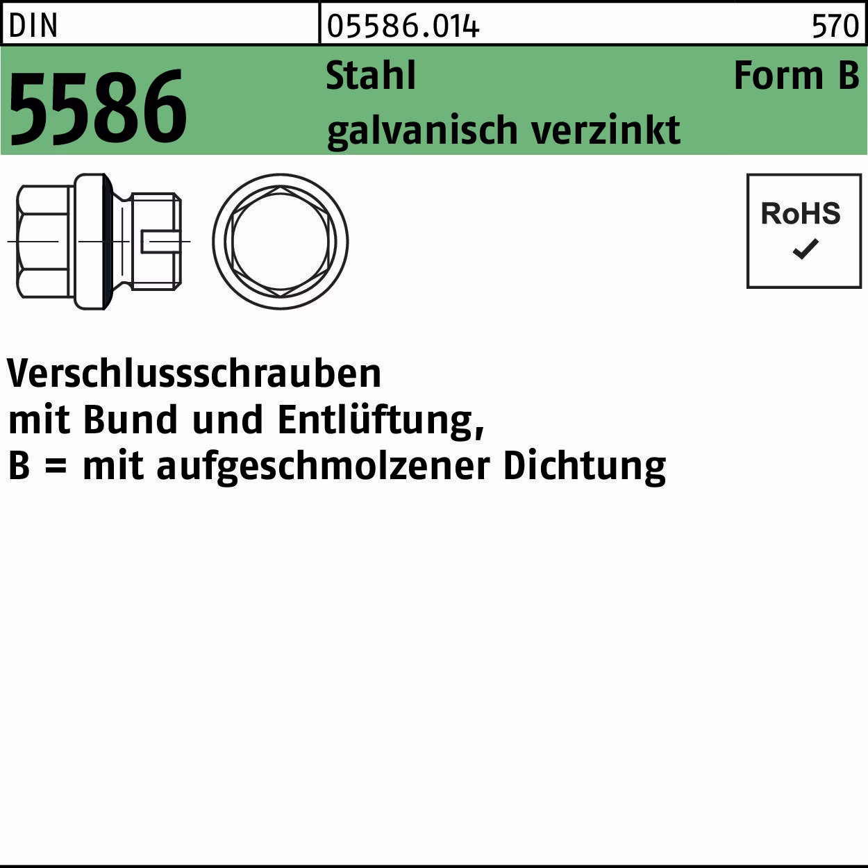 Verschlußschraube DIN 5586 FormB BG + Entlüftung Stahl gal Zn