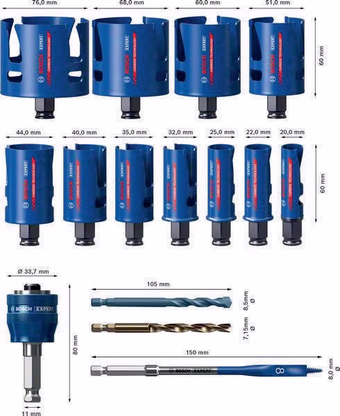 Lochsägen-Set EXPERT Multi Material 15-tlg.20-76mm Schnitt-T.60mm