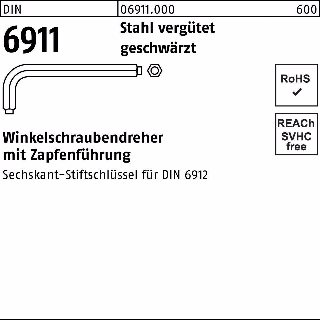 Winkelschraubendreher DIN 6911 6-kt Zapfen SW geschw.