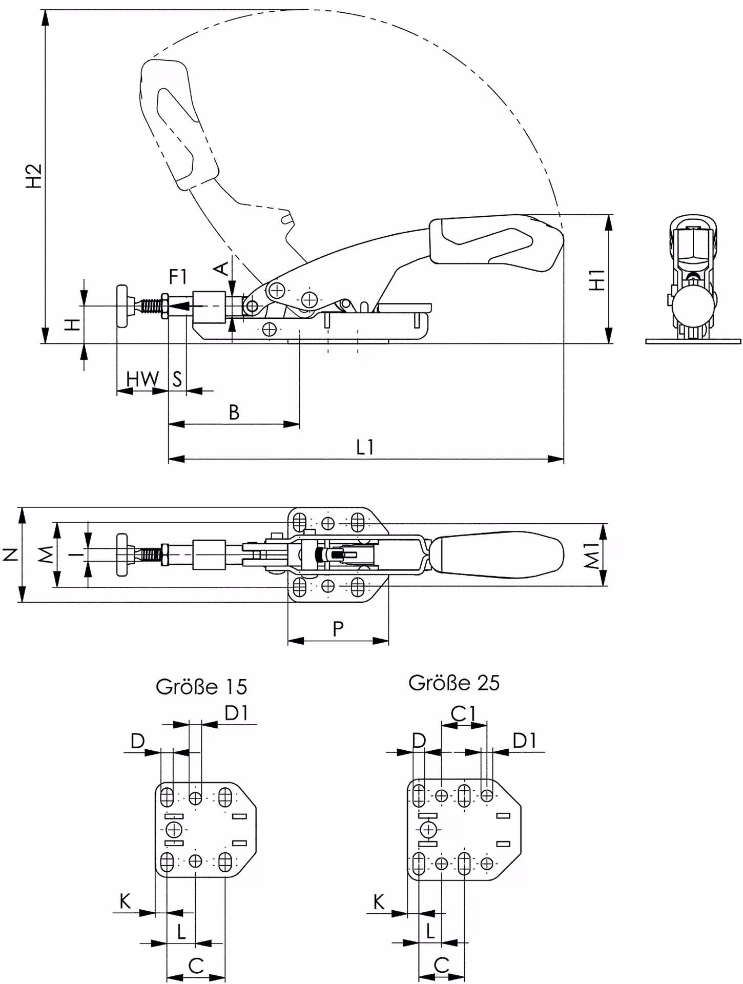 Schubstangenspanner Nr.6874F Gr.15 waagrechter Fuß
