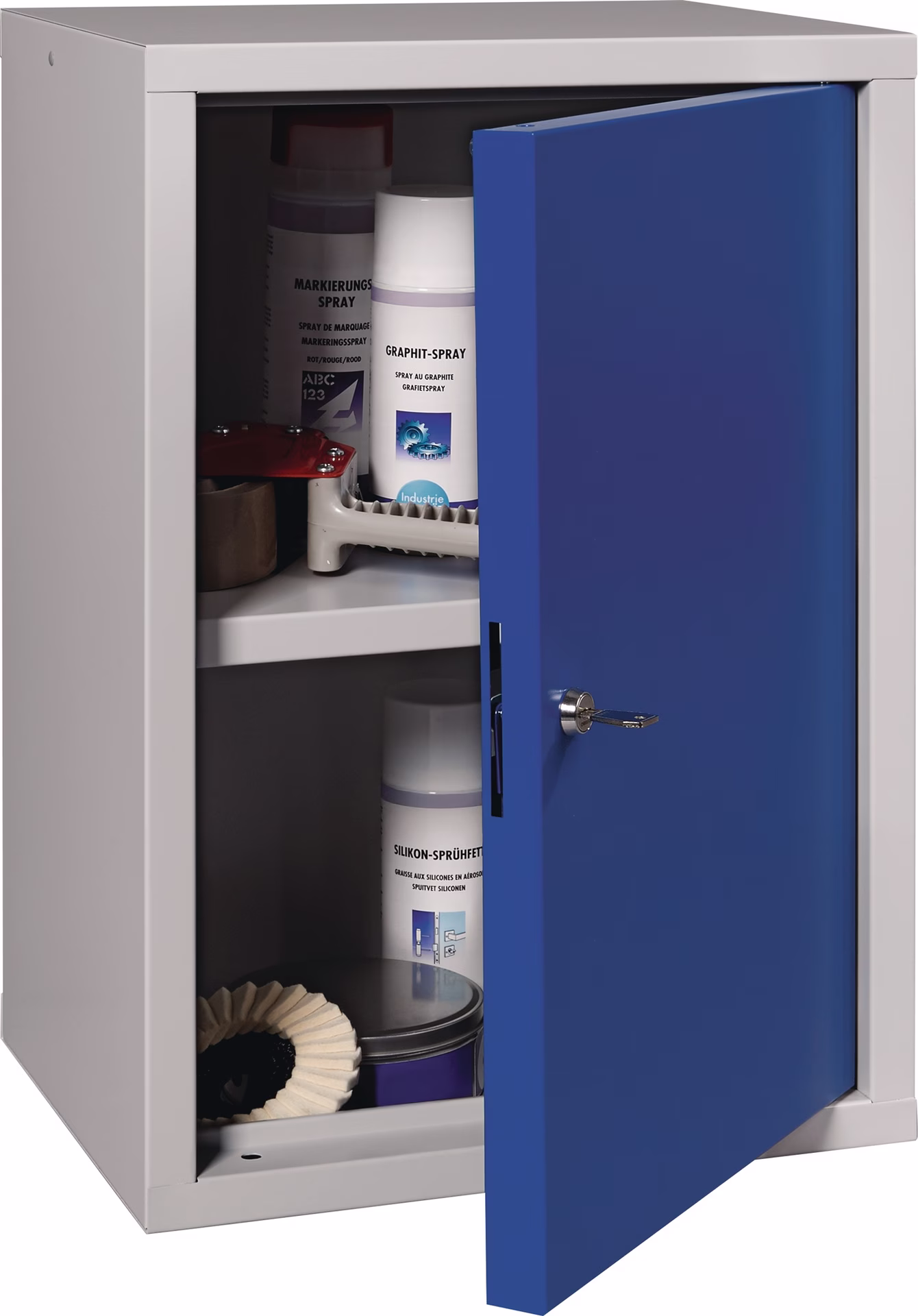Hängeschrank H600xB400xT300mm Vollblech,1 BD lichtgrau/enzianblau