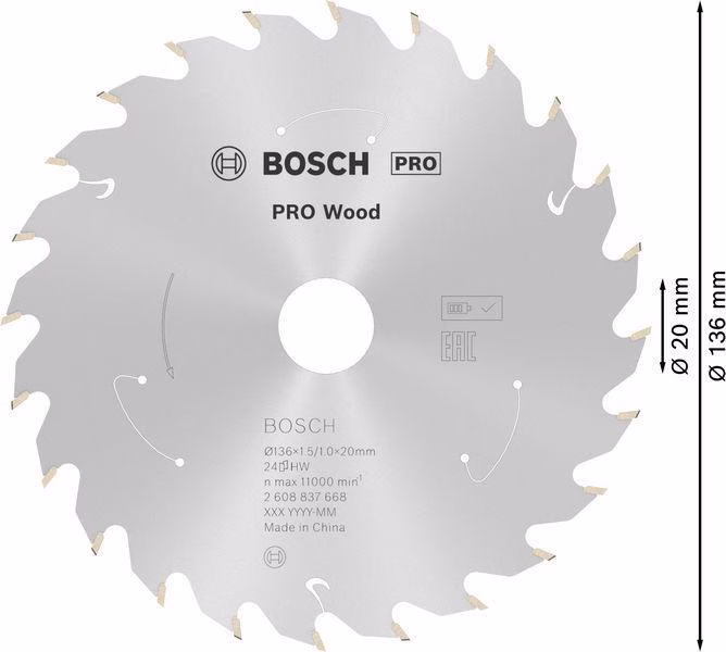 Kreissägeblatt AD 136mm Z.24 WZ Bohr.20mm Schnitt-B.1,5mm HM
