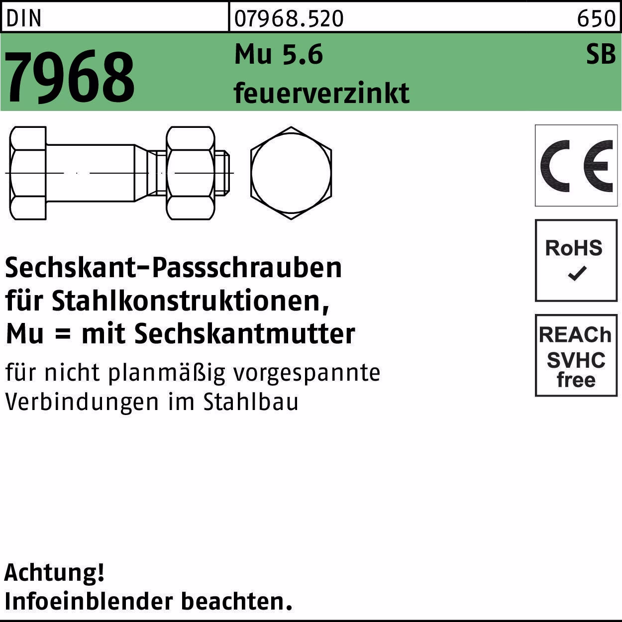 Sechskantpassschraube DIN 7968 CE Mutter 5.6 feuerverz.