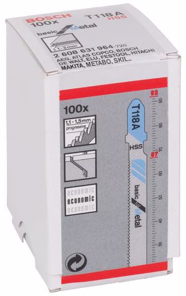 Stichsägeblatt T 118 A Gesamt-L.92mm Zahnt.1,1-1,5mm HSS 100 St./Karte