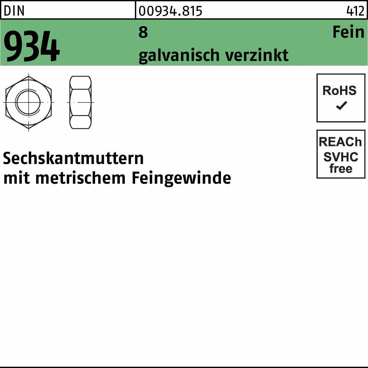 Sechskantmutter DIN 934 8 galvanisch verzinkt