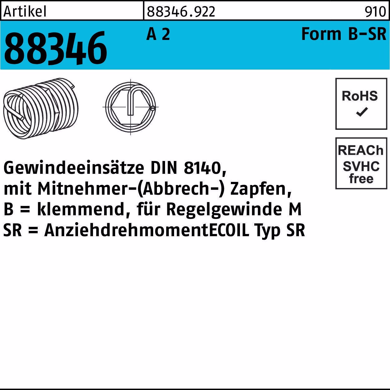 Gewindeeinsatz R 88346 FormB-SR BM 2