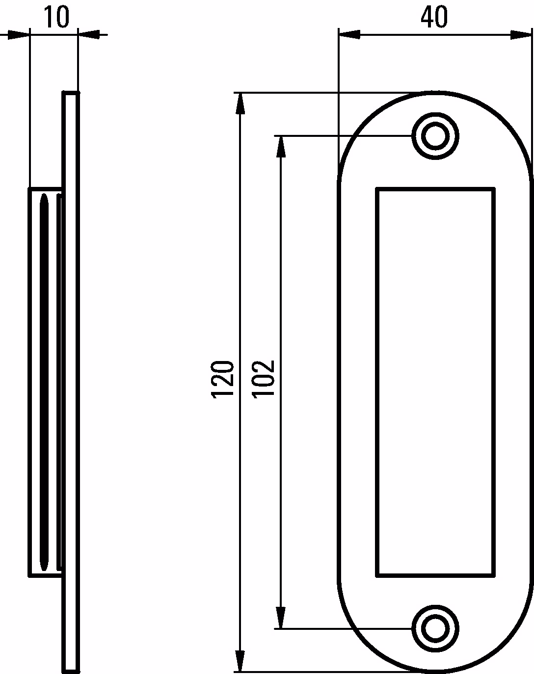 Schiebetürmuschel Alu.silberf.elox.ov.2xD.5mm L.120mm B.40mm