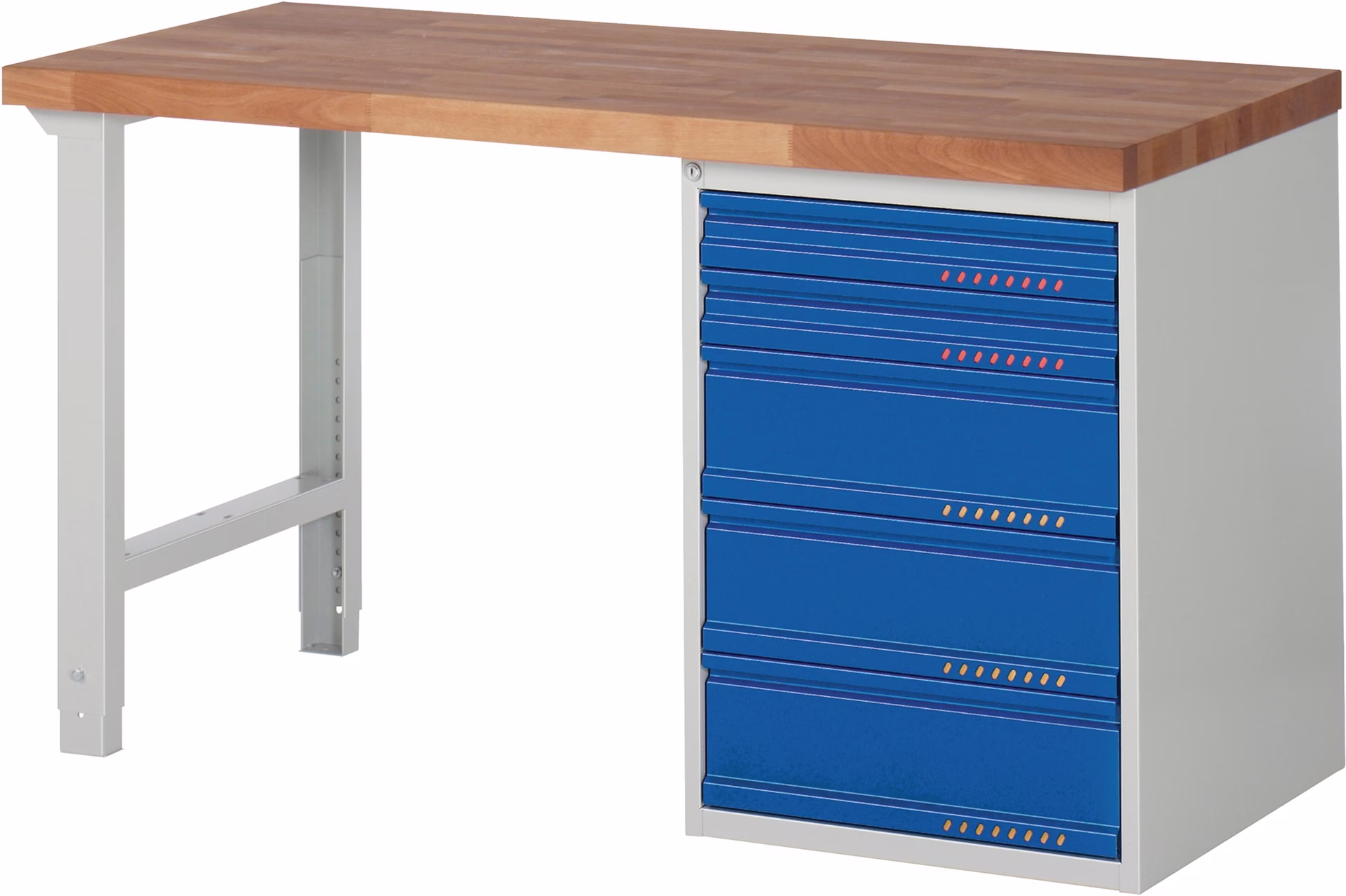 Werkbank Ser.BK 650 Buche massiv grau/blau 5 Schubl