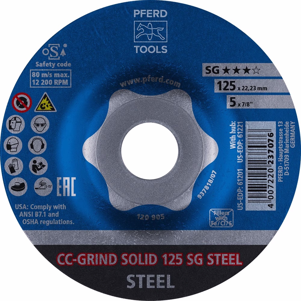 Schleifscheibe CC-GRIND-SOLID SG STEEL D125xSmm gekr.STA Bohr.22,23mm PFERD