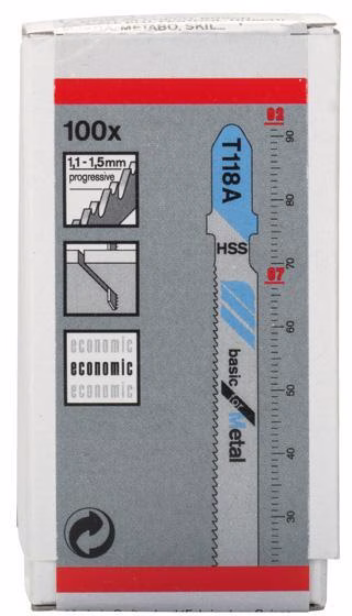 Stichsägeblatt T 118 A Gesamt-L.92mm Zahnt.1,1-1,5mm HSS 100 St./Karte