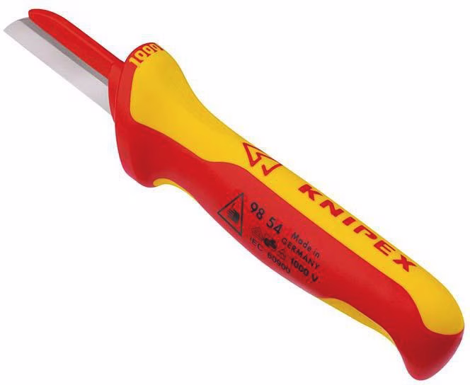 Kabelmesser L.190mm Klingen-L.50mm Klingenrücken m.Ku.-Überzug VDE68g Mehrkompgr