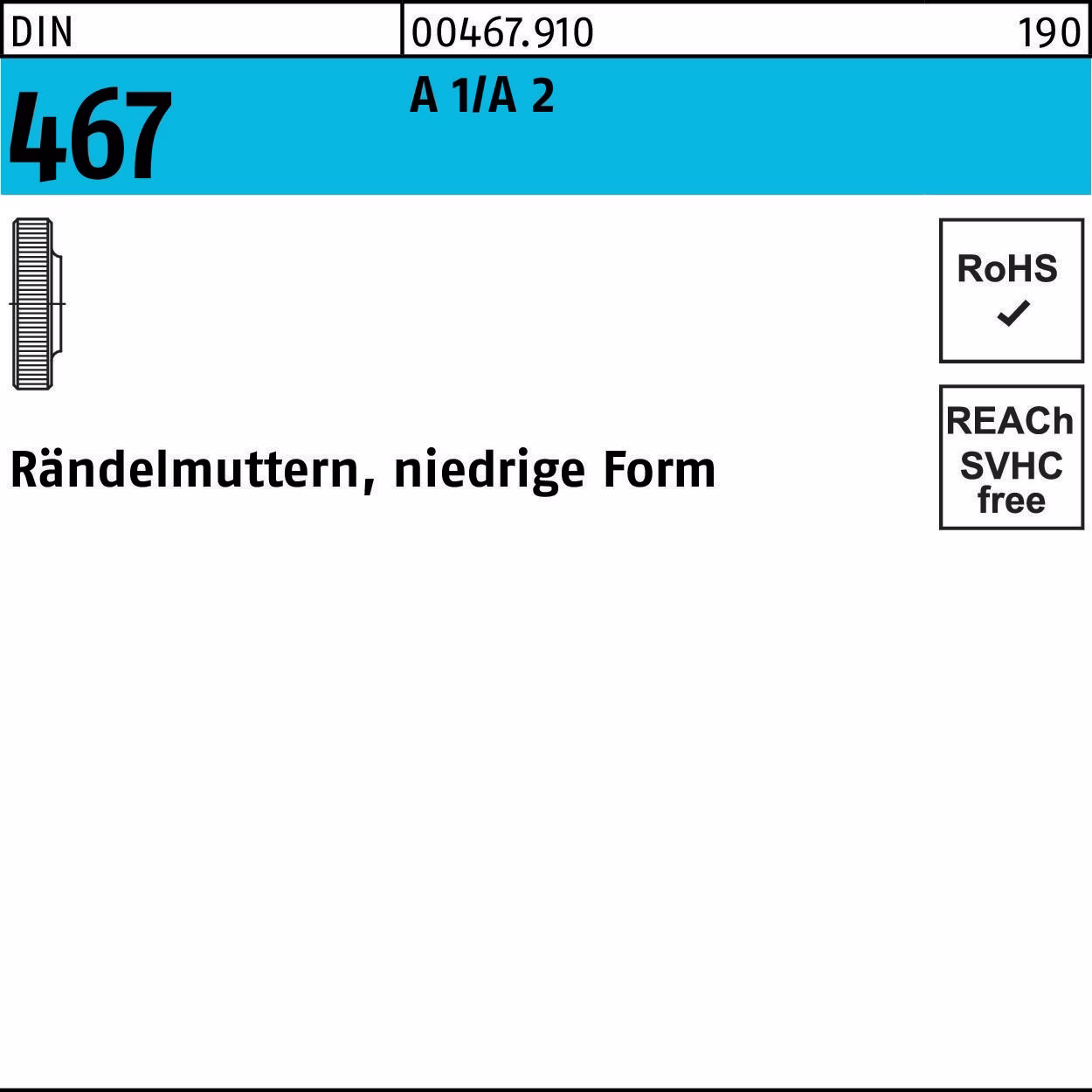 Rändelmutter DIN 467 niedrige A 1/A 2