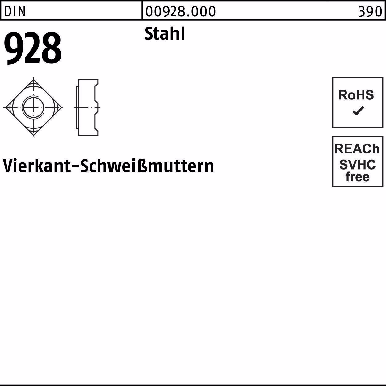 Vierkantanschweißmutter DIN 928 Stahl
