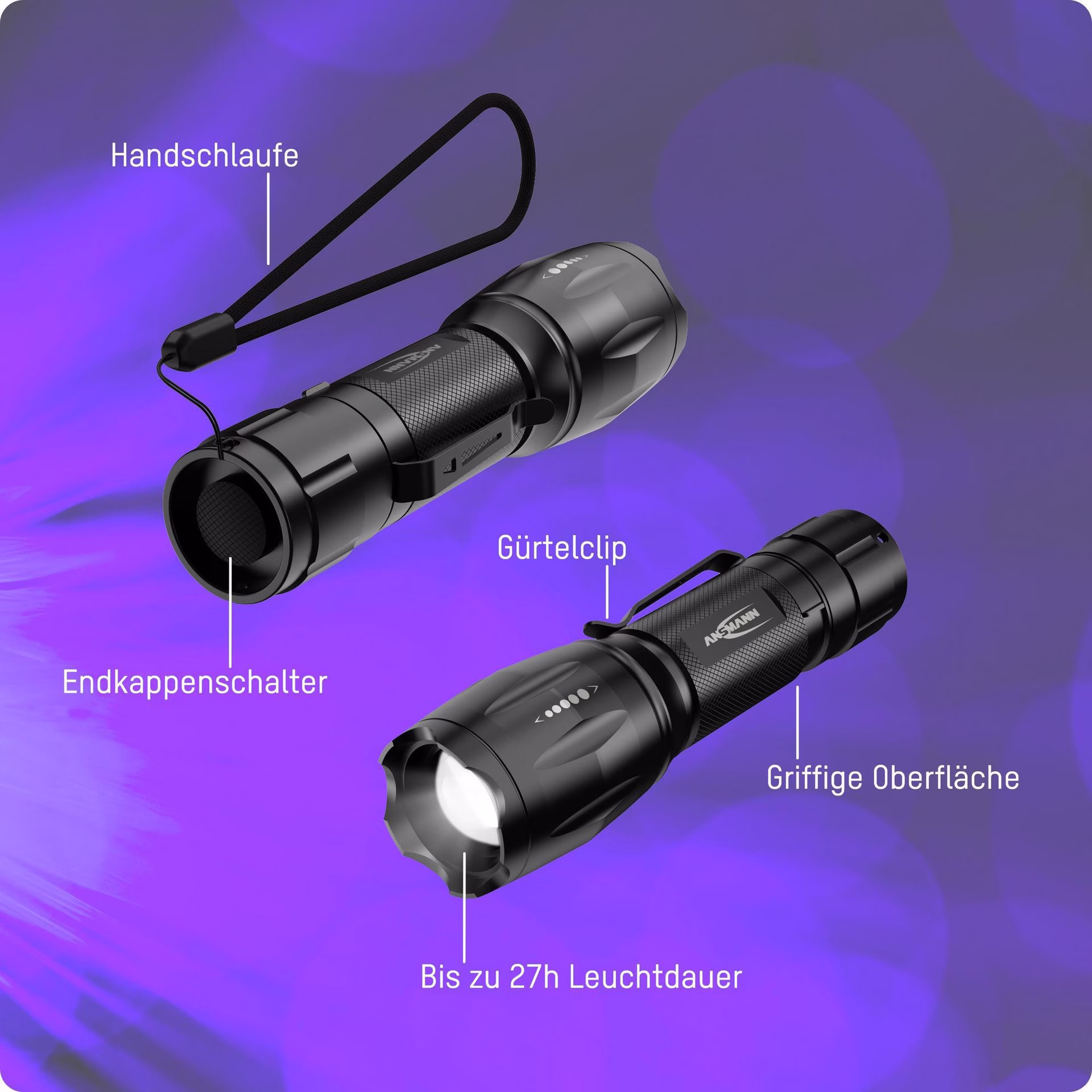 LED-Taschenlampe hoch:90 lm,niedrig:24 lm 3xAAA Micro ca.22-50m schwarz