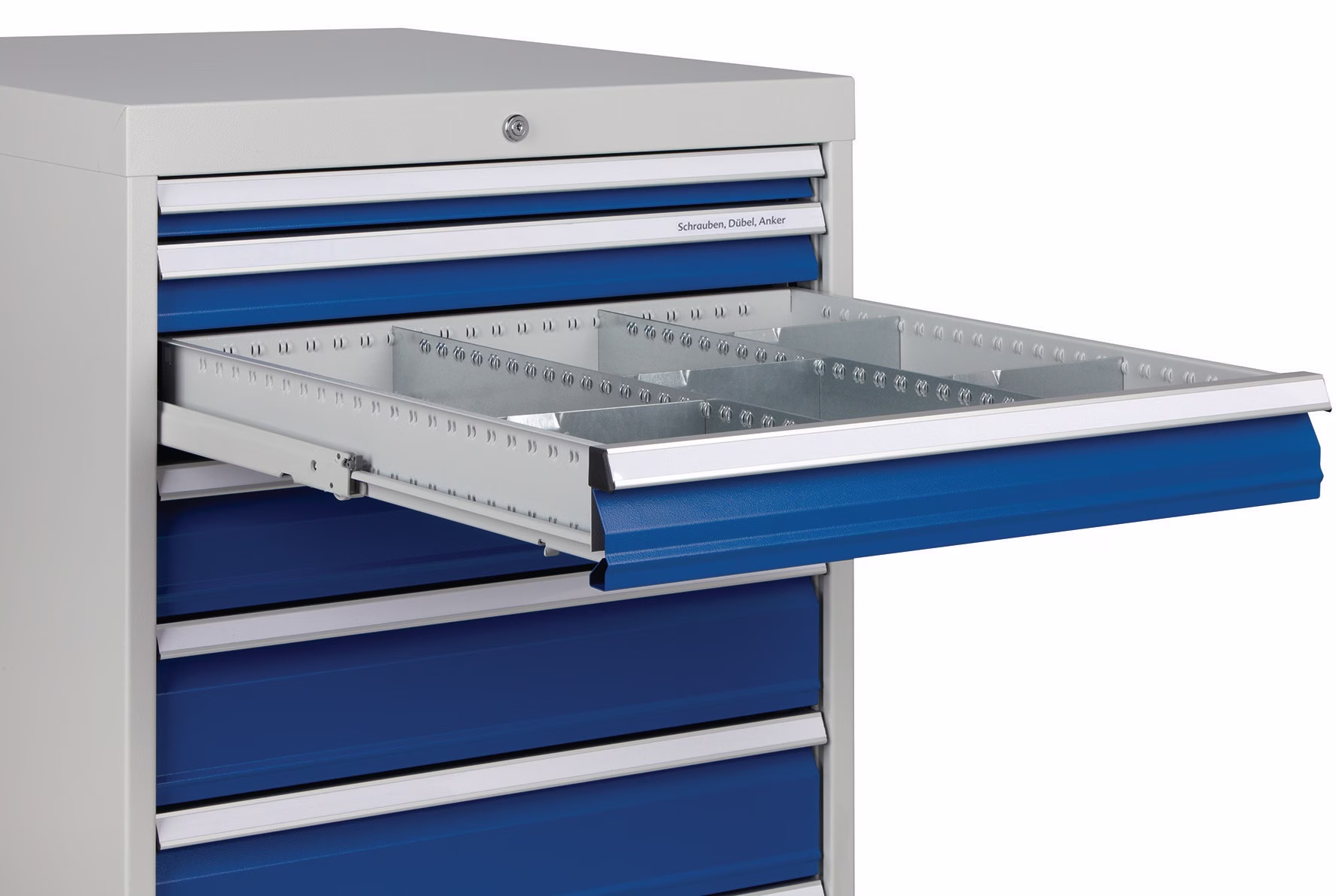 Schubladenschrank H1019xB705xT736mm lichtgrau/signalblau 6 Schubl.Voll.Bedrunka