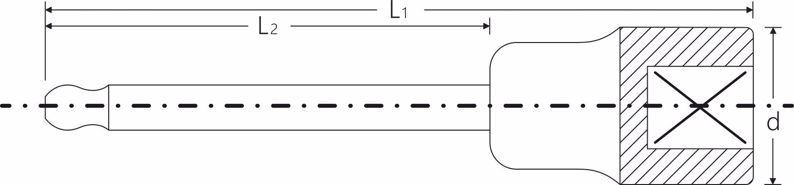 Steckschlüsseleinsatz 54 KK 1/2 Zoll Innen-6-kant SW 6mm L.100mm