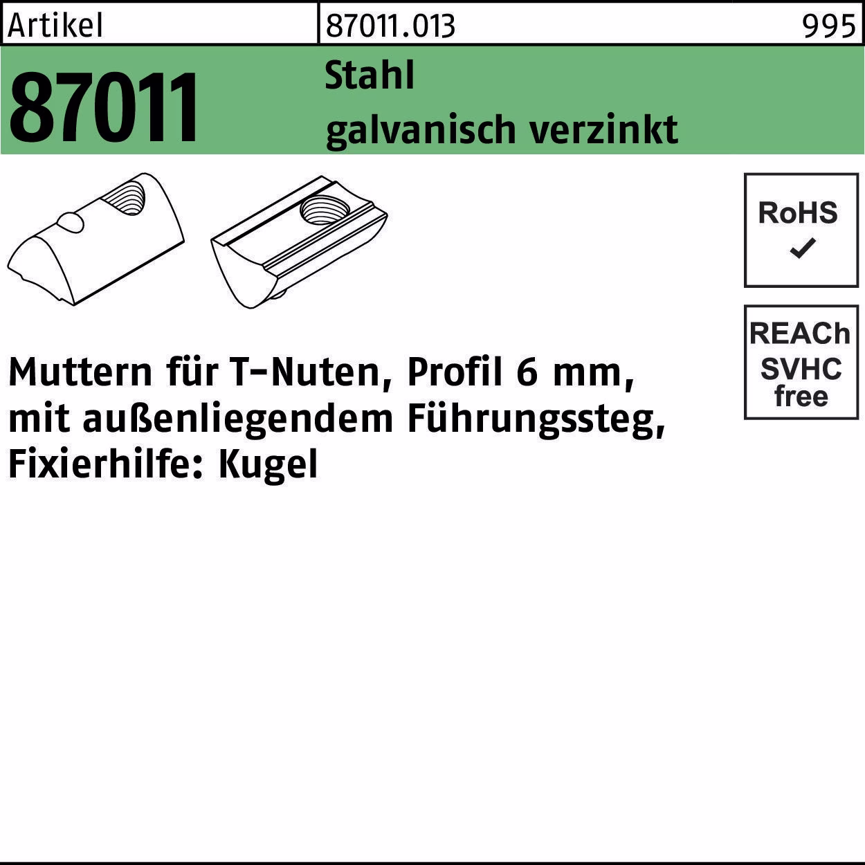 T-Nutenmutter R 87011 Führungssteg außen 6mm Stahl galv.verz.