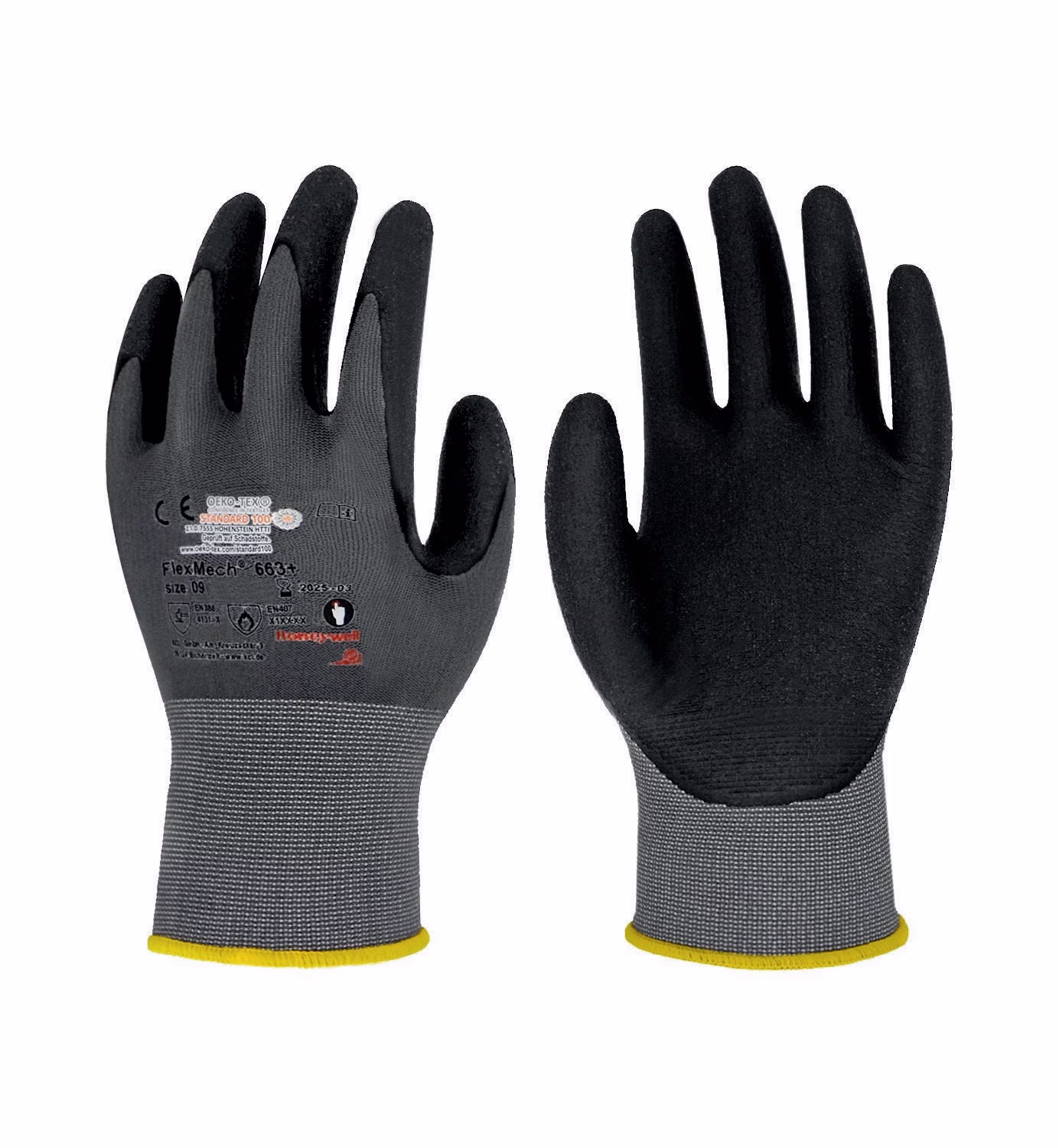 Handschuhe FlexMech 663+ grau/schwarz EN420,EN388,EN407 PSA II