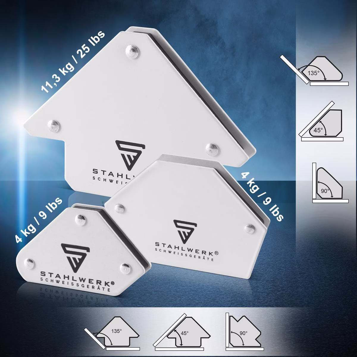 Magnet-Schweißwinkel 9 & 25 lbs/4 & 11,3kg daN 45Grad,90Grad u.135Grad