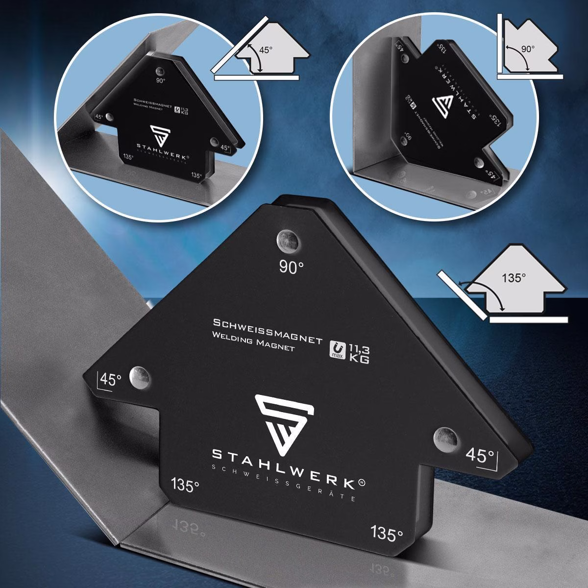 Magnet-Schweißwinkel 120x85x14mm 45Grad,90Grad u.135Grad 4er Set