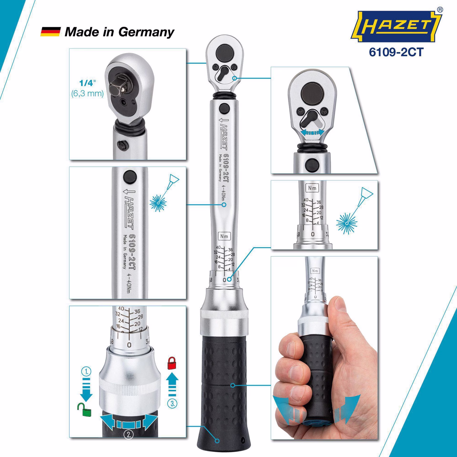 Drehmomentschlüssel 6109-2CT 1/4 Zoll 4-40 Nm