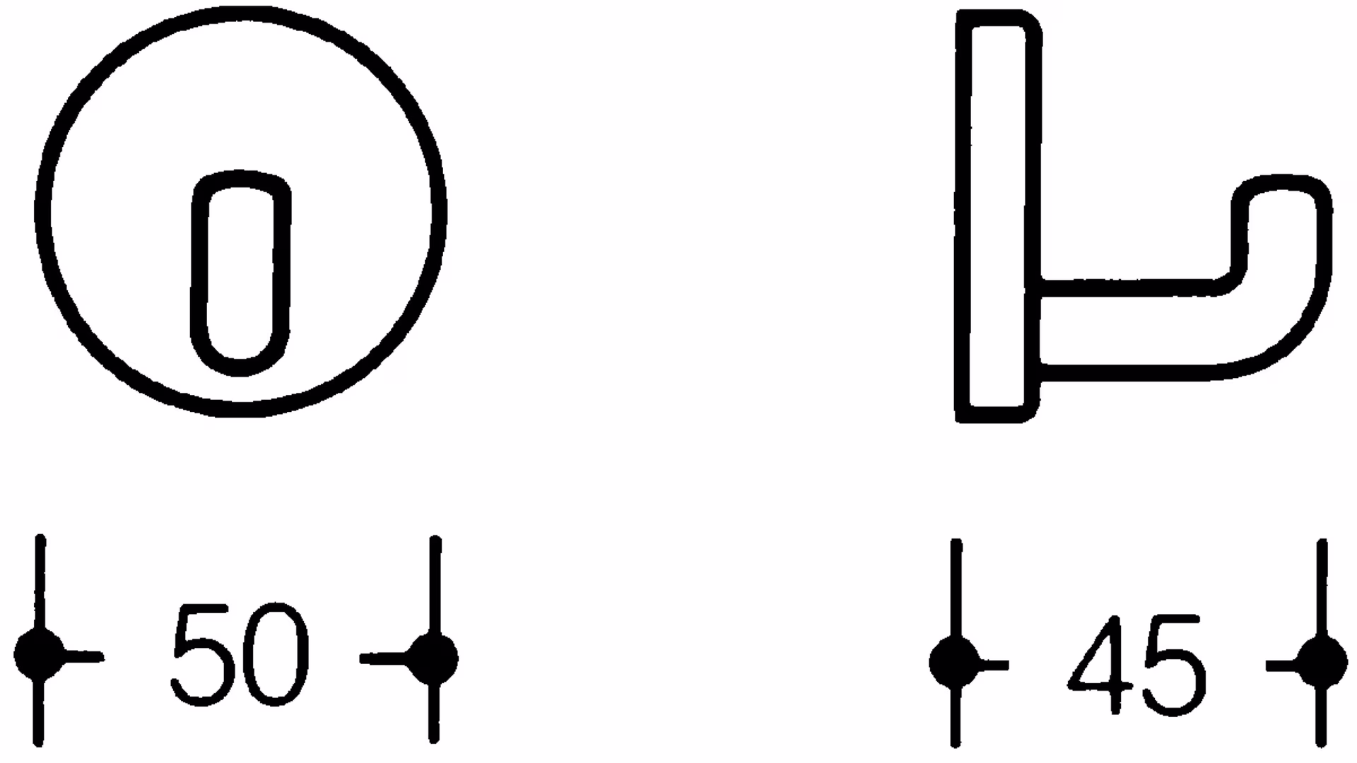 Einzelhaken 477.90.010 einfach A.45mm PA reinweiß 99 D.50mm