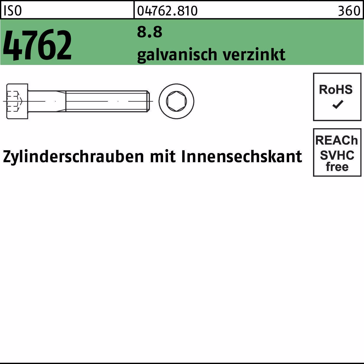 Zylinderschraube ISO 4762 Innen-6kt M16x30 8.8 galv.verz. 50St.