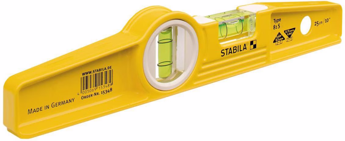 Torpedowasserwaage 81 S 25cm Alu.gelb ± 0,5 mm/m o.Gürteltasche 0,5 mm/m