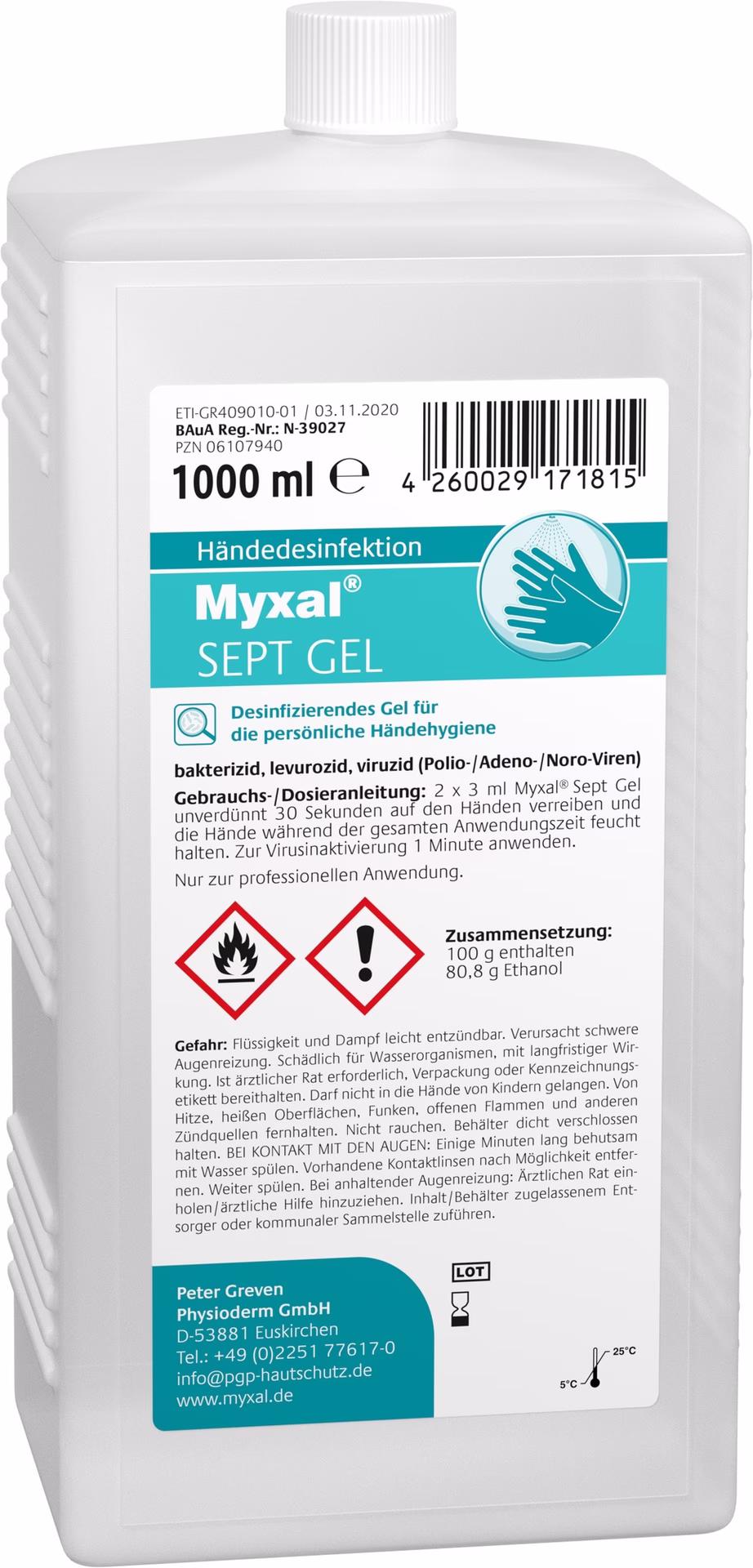 Handdesinfektionsgel MYXAL® SEPT GEL parfüm-/farbstofffrei