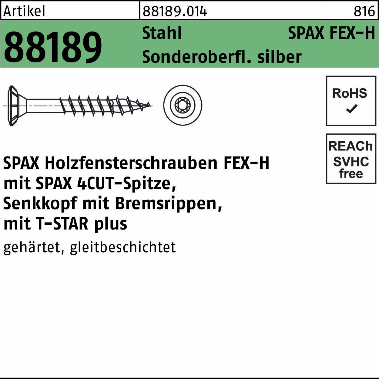 Holzfensterschraube R 88189 Seko Sta silber 1000St