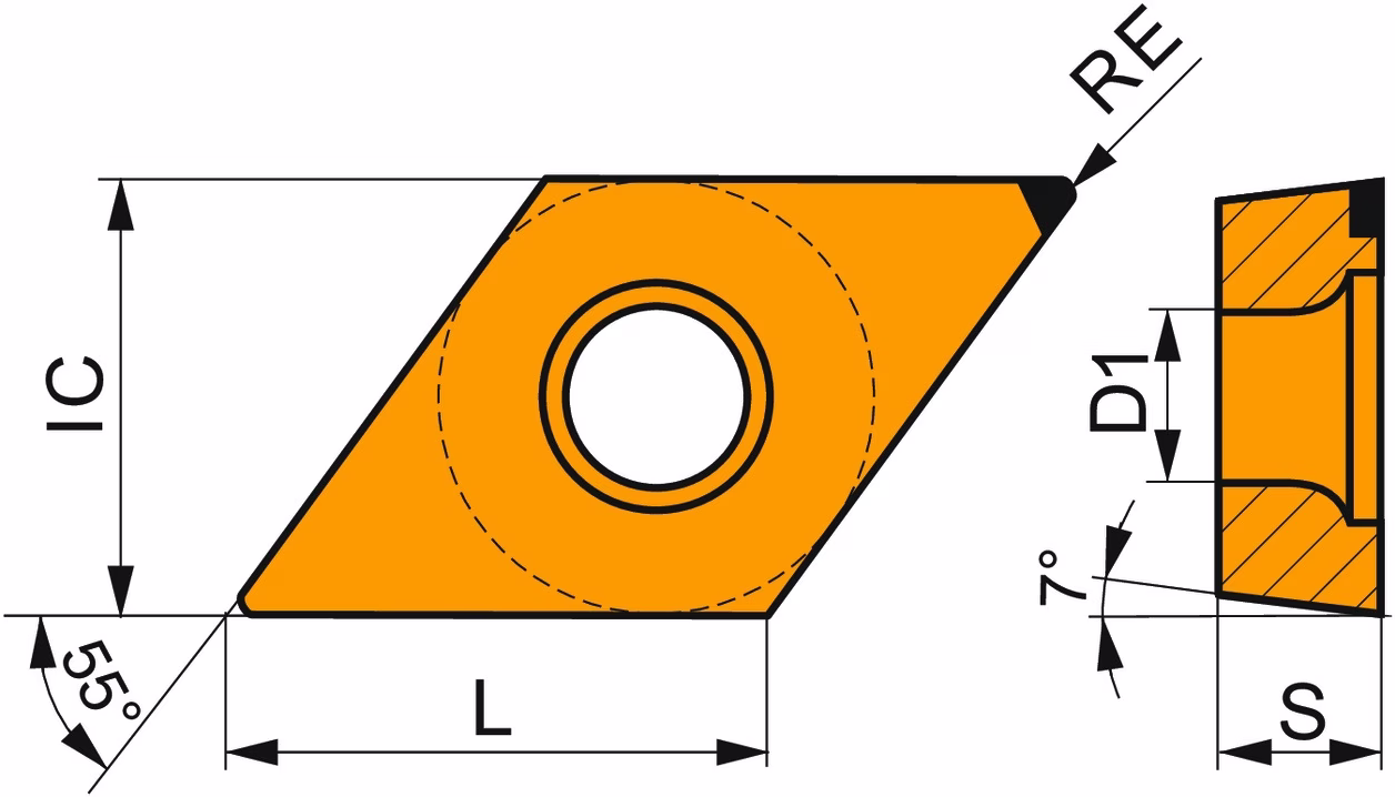 Drehwendeschneidplatte ISO DCMW 11T304FN:PD1 Bohrungs-D. 4,4mm Farbe Dunkelgrau