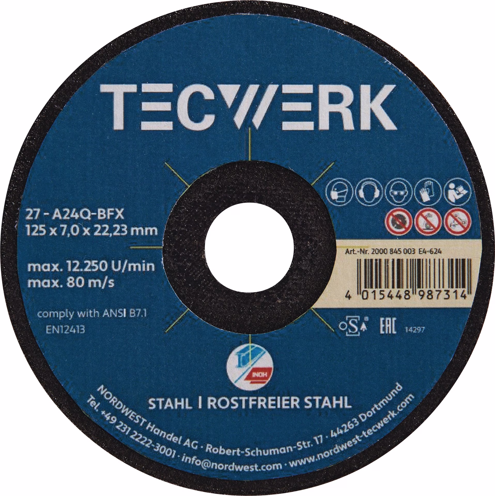 Premium-Schruppscheibe 2in1 D125xS7mm gekr.INOX/Stahl Bohr.22,23mm
