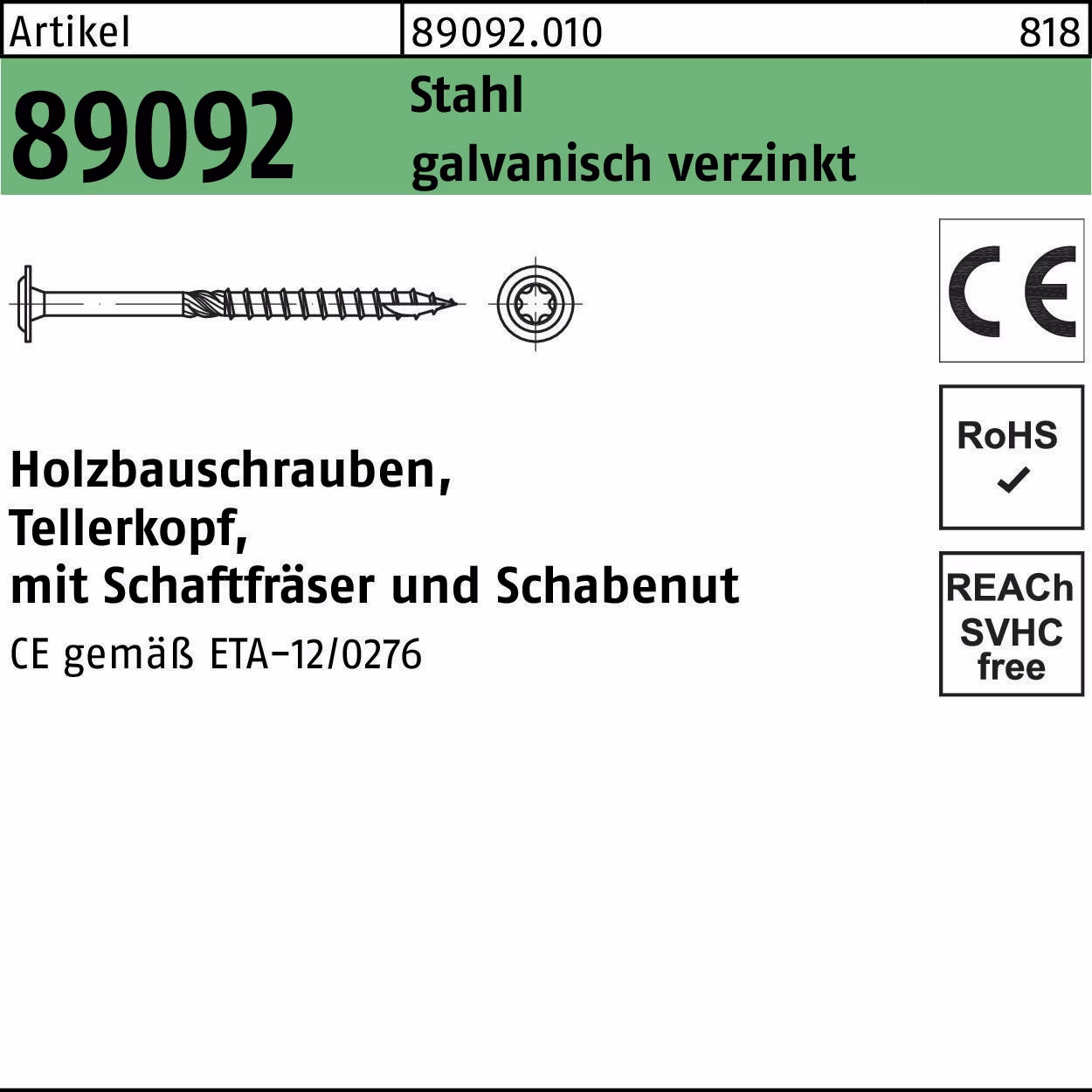 Holzbauschraube R 89092 Tellerkopf ISR Stahl galv.verz.