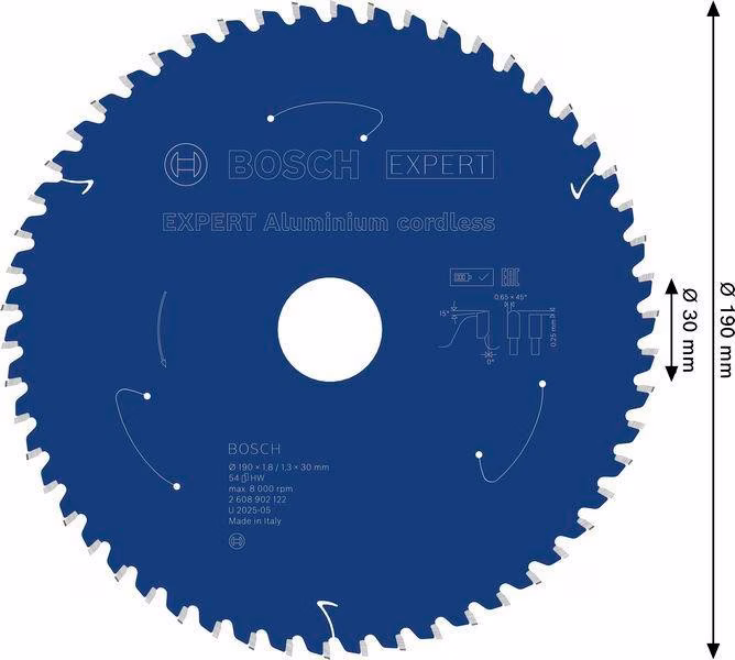 Kreissägeblatt EXPERT Aluminum AD 190mm Z.54 HLTCG Bohr.30mm Schnitt-B.1,8mm