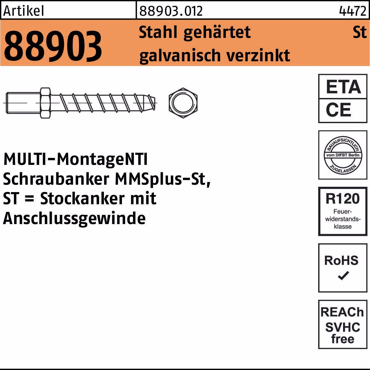 Stockanker R 88903 MULTI-MONTI MMSplus-St Stahl gehärtet galvanisch verzinkt HECO