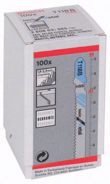 Stichsägeblatt T 118 B Gesamt-L.92mm Zahnt.1,9-2,3mm HSS 100 St./Karte
