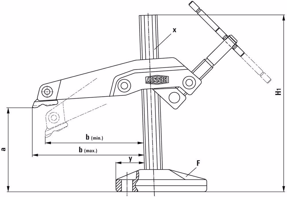 Greifarmspanner Spann-H.200mm A.123 -140mm Schienenquerschnitt 28x11mm