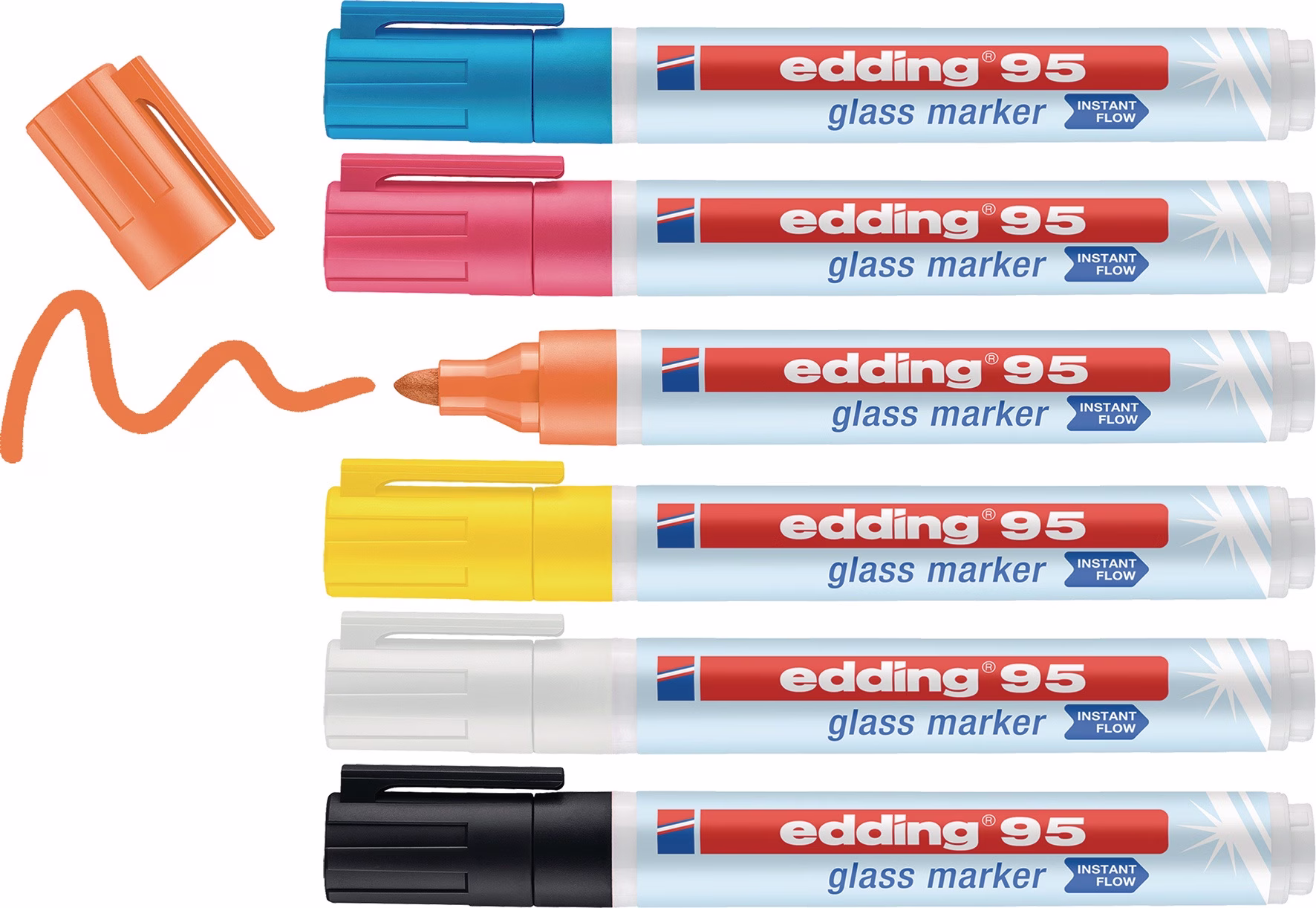 Glasmarker 95 schwarz/weiß/gelb/orange/pink/hellblau Strich-B.1,5-3mm Rundspitze
