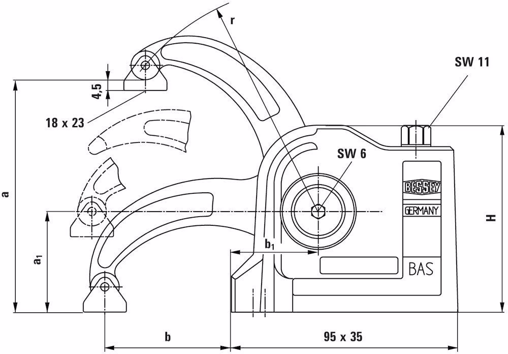 BAS Spannhöhe 97mm A.60mm m.AL-Druckschuh offen