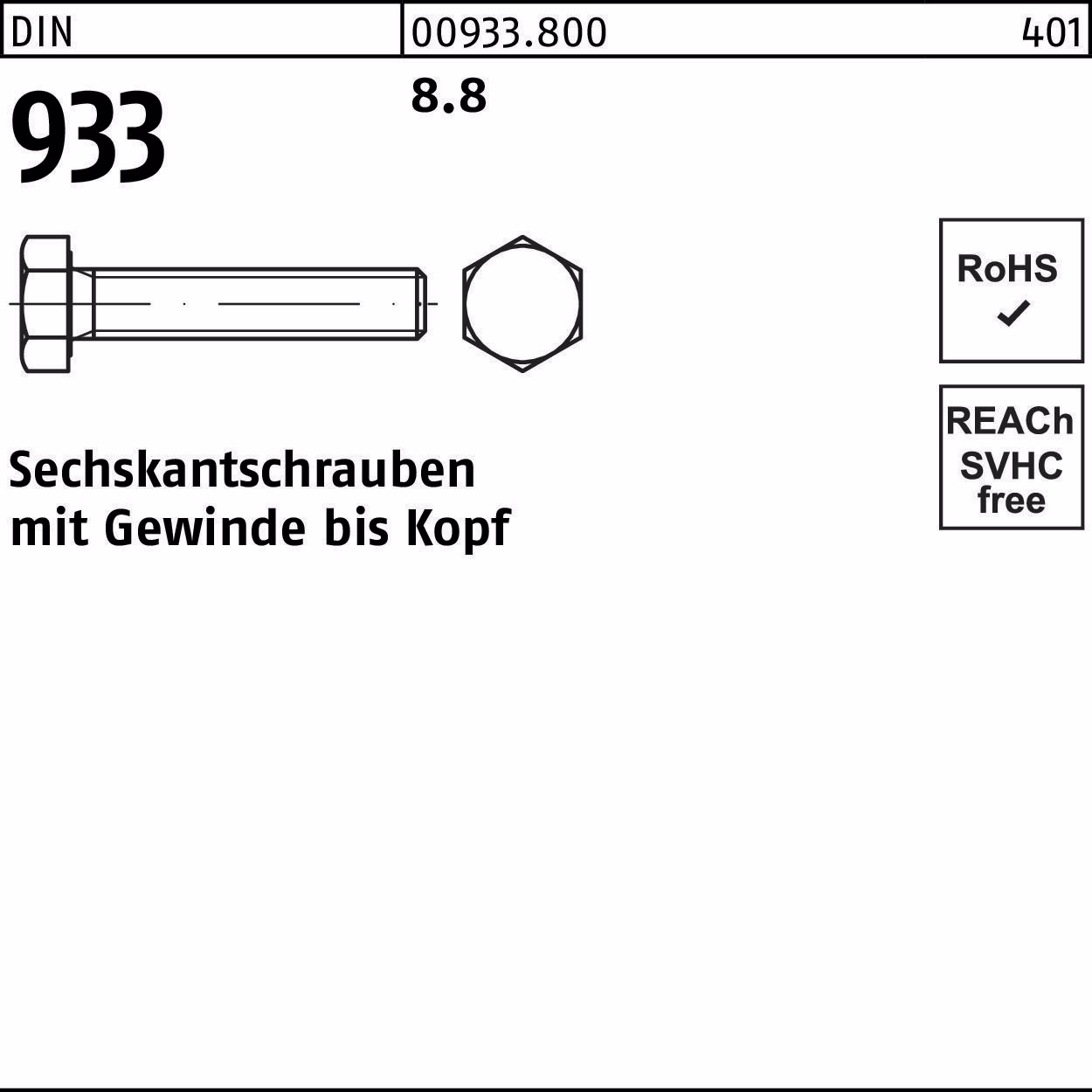 Sechskantschraube DIN 933 VG 8.8